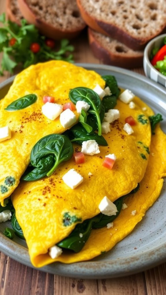 Savory Turmeric Chickpea Flour Omelette with Spinach & Feta