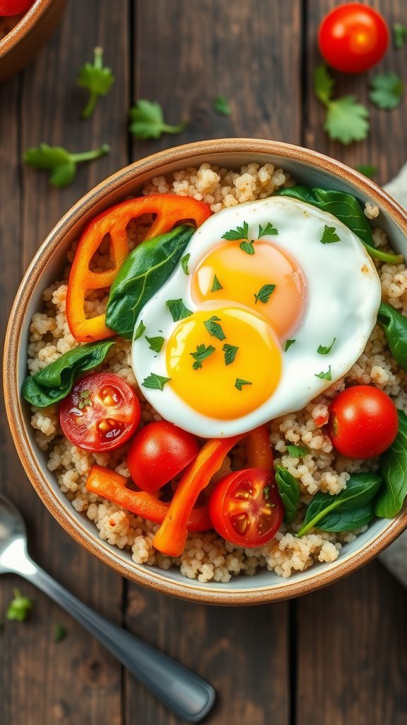Nutritious Quinoa Breakfast Bowl with Eggs and Veggies