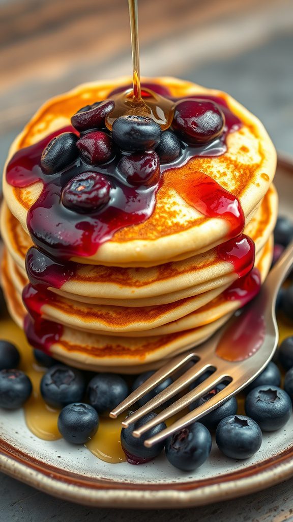 Cottage Cheese Protein Pancakes with Blueberry Compote