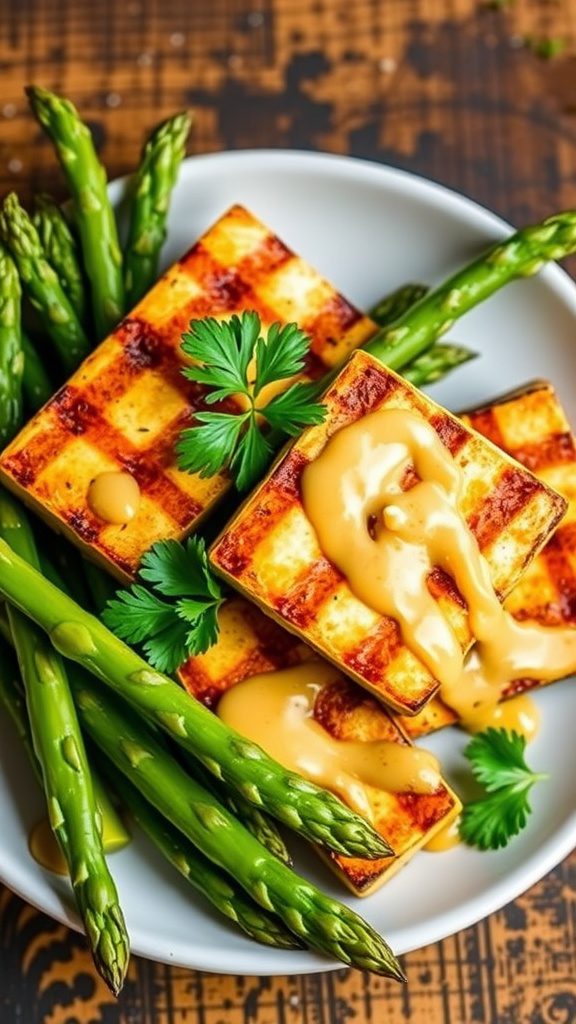 Zesty Lemon Herb Grilled Tofu with Asparagus