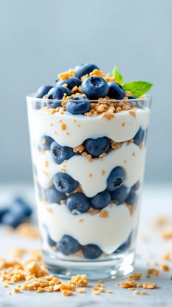 Healthy Greek Yogurt Parfait with Flaxseeds and Blueberries