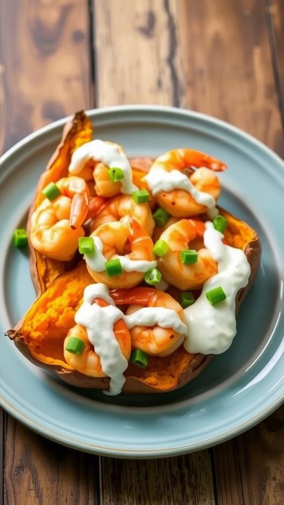 Cajun Shrimp Stuffed Sweet Potatoes with Greek Yogurt Drizzle