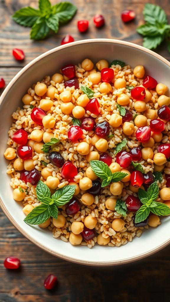 Chickpea and Farro Salad with Pomegranate and Mint