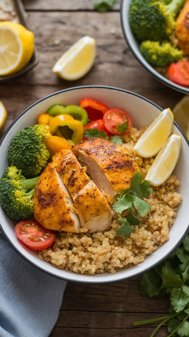 Healthy Turmeric Chicken Bowl with Quinoa and Veggies