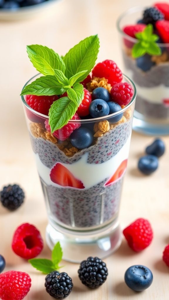 Protein-Packed Chia Seed Pudding Parfait with Berries & Granola