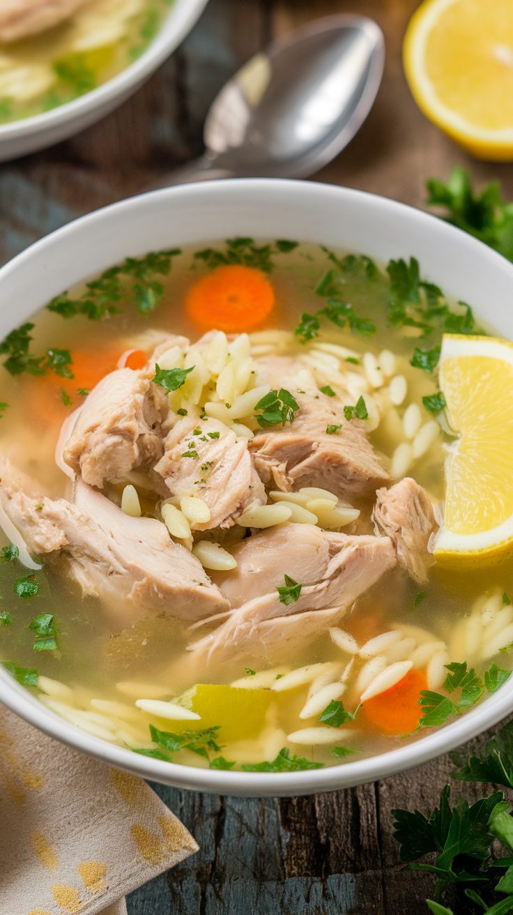 Greek Lemon Chicken Orzo Soup Recipe