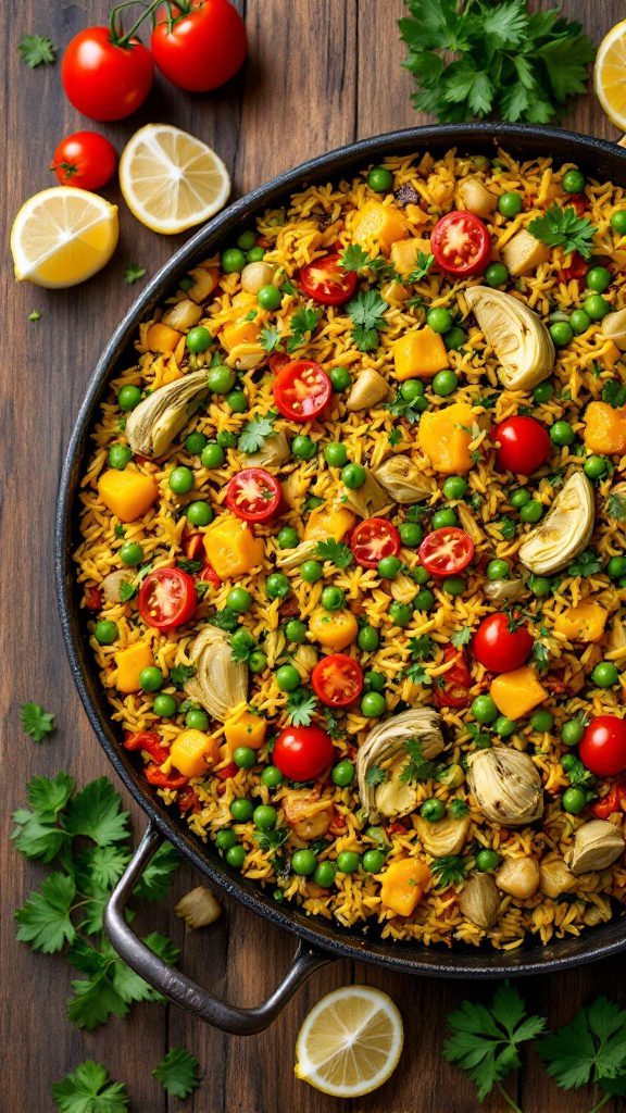 Colorful Vegetable Paella with Turmeric Rice