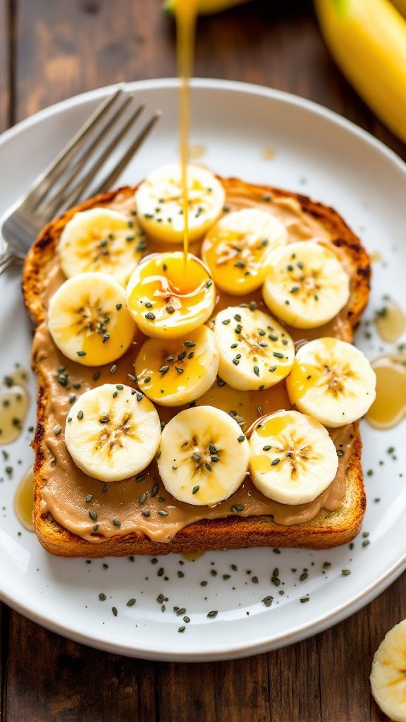 Nutty Almond Butter Banana Toast with Hemp Seeds