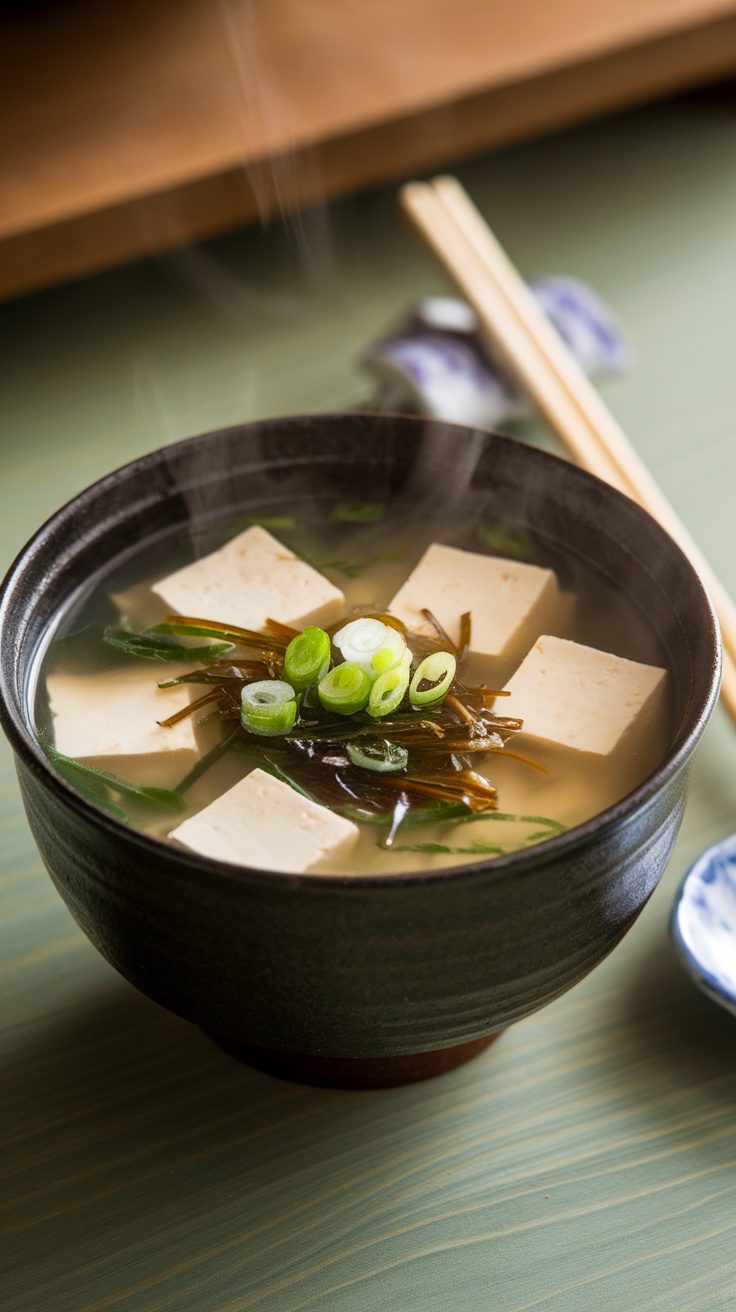 Delicious Miso Soup with Wakame and Tofu