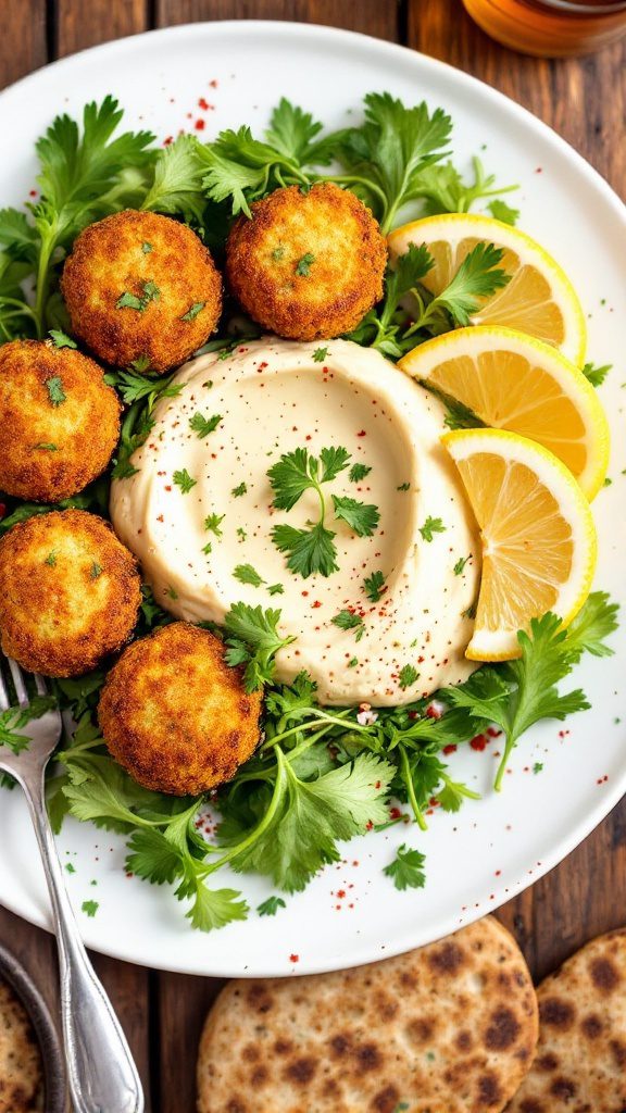 Baked Falafel with Hummus and Fresh Greens Recipe