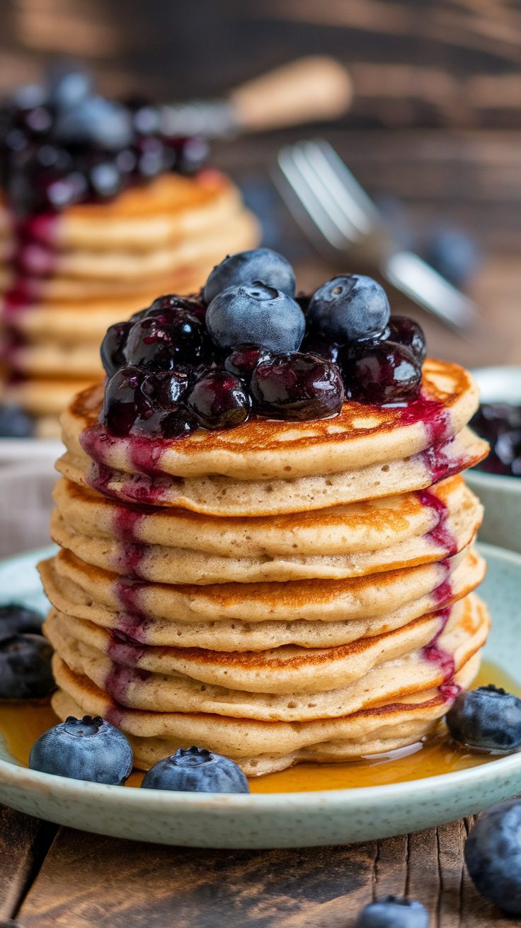 Fluffy Buckwheat Pancakes with Sweet Blueberry Compote