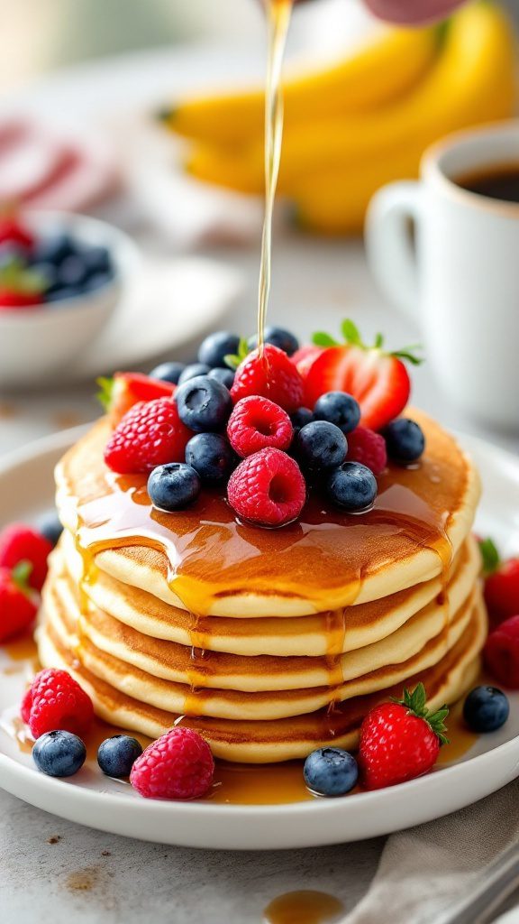 Fluffy Coconut Flour Pancakes with Mixed Berries