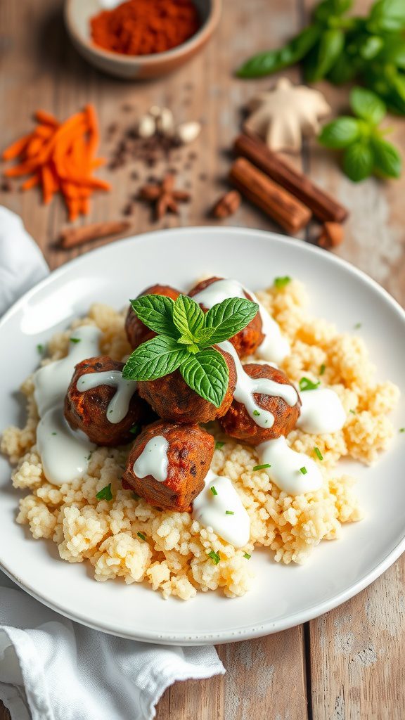 Moroccan Spiced Lamb Meatballs with Fluffy Couscous & Creamy Yogurt Sauce