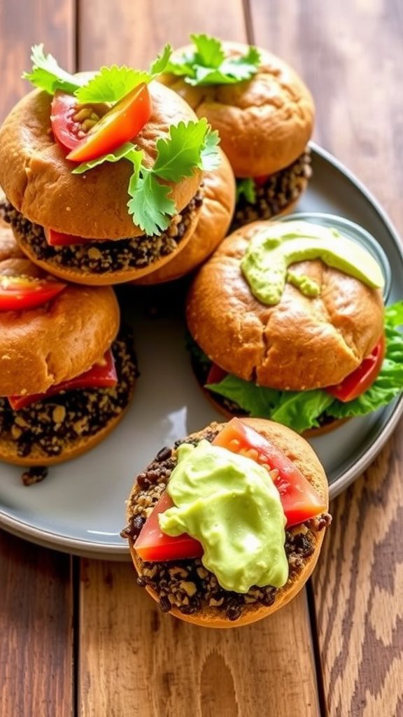 Smoky Black Bean and Quinoa Sliders with Avocado Crema