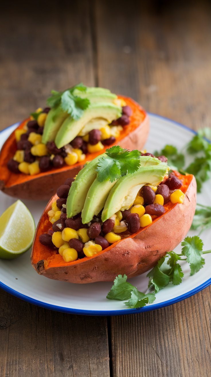 Stuffed Sweet Potatoes with Black Beans and Avocado