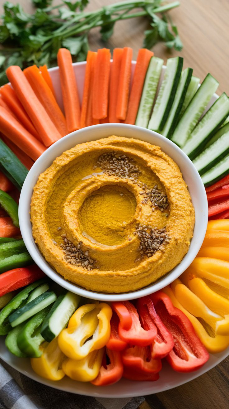 Turmeric-Spiced Hummus with Fresh Veggie Sticks – Creamy & Nourishing