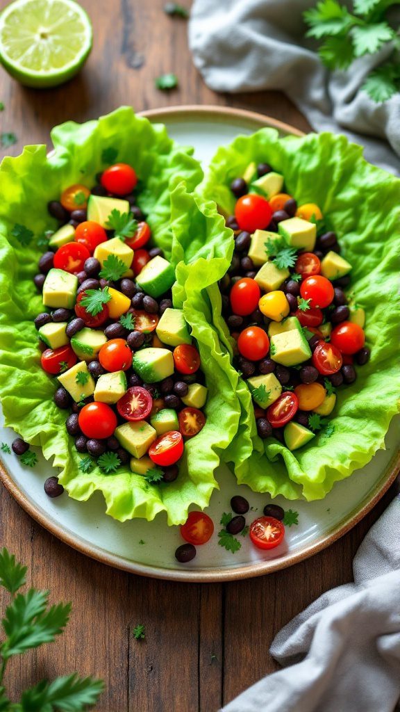 Fresh Avocado and Black Bean Lettuce Wraps
