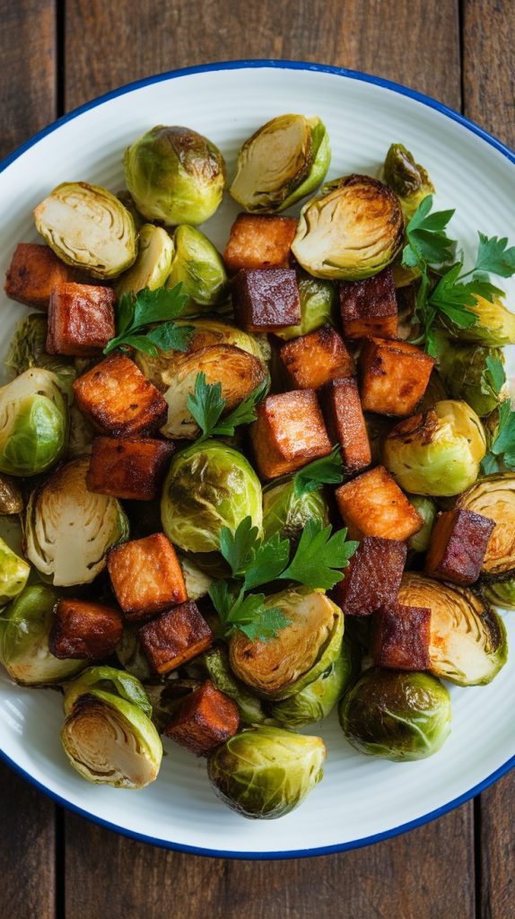 Savory Pan-Roasted Brussels Sprouts with Tempeh