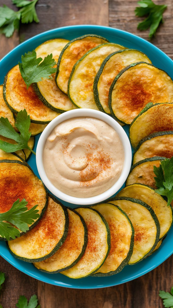 Crispy Zucchini Chips with Creamy Tahini Dip