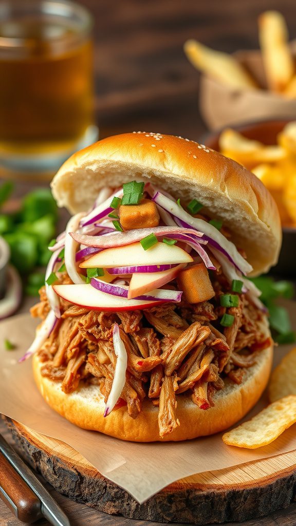 Jackfruit Pulled Pork Sandwich with Apple Cabbage Slaw