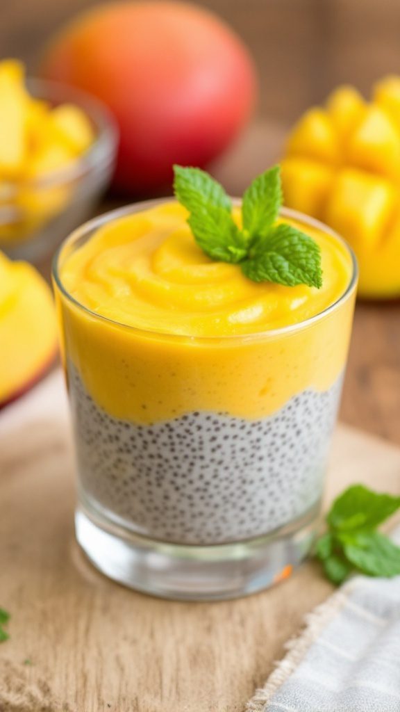 Refreshing Chia Seed Pudding with Mango and Mint