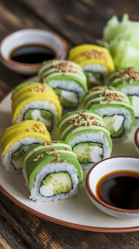 Fresh Avocado and Cucumber Sushi Rolls Recipe