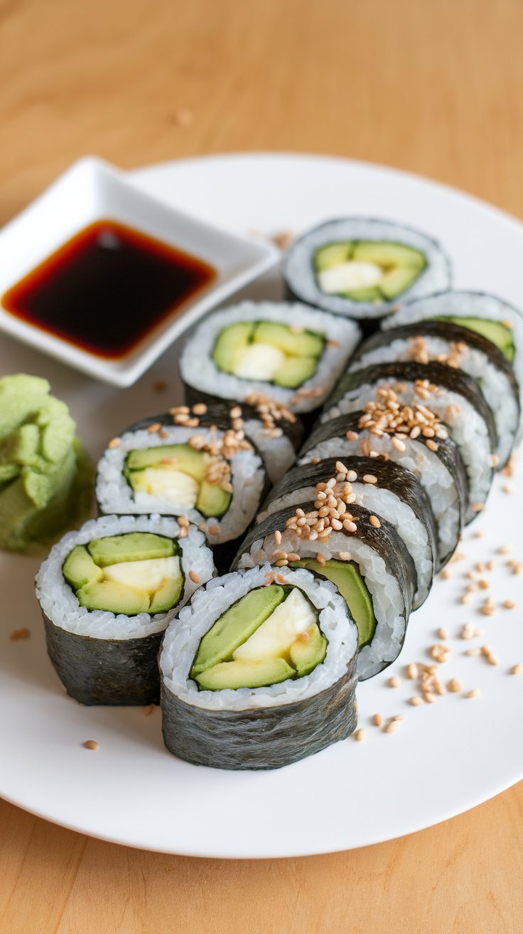 Refreshing Avocado and Cucumber Sushi Rolls Recipe