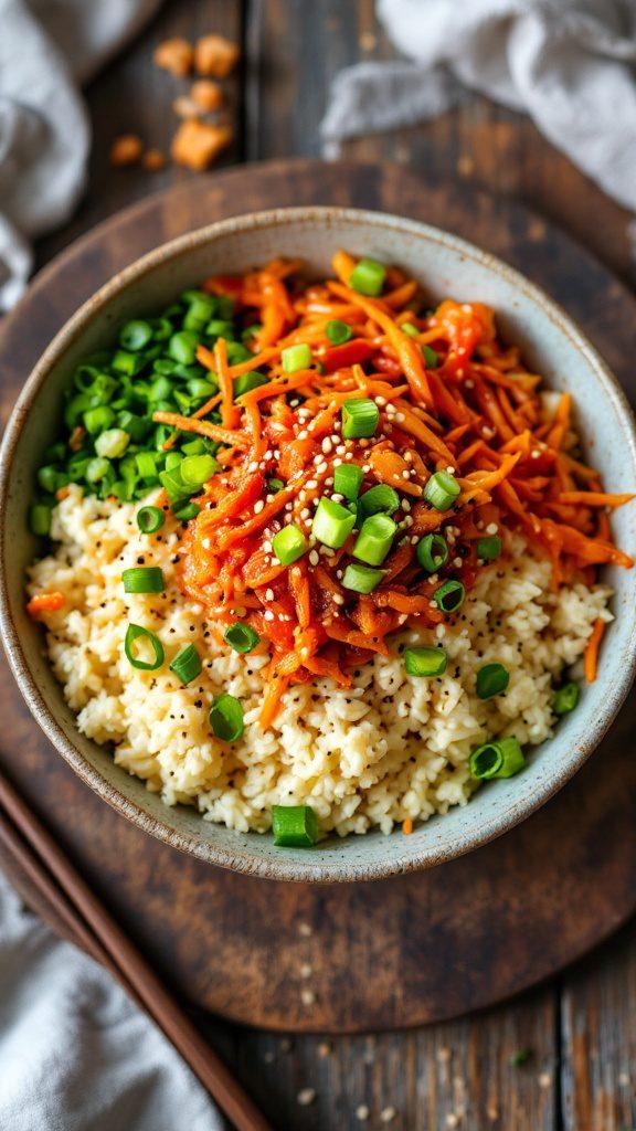 Spicy Cauliflower Rice Bowl with Kimchi
