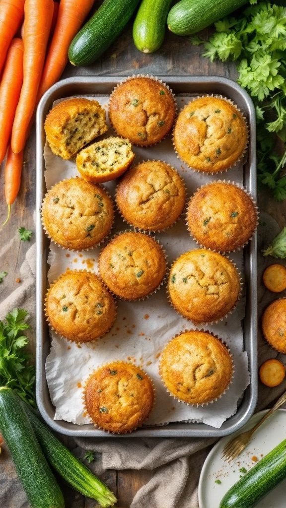 Healthy Zucchini and Carrot Breakfast Muffins