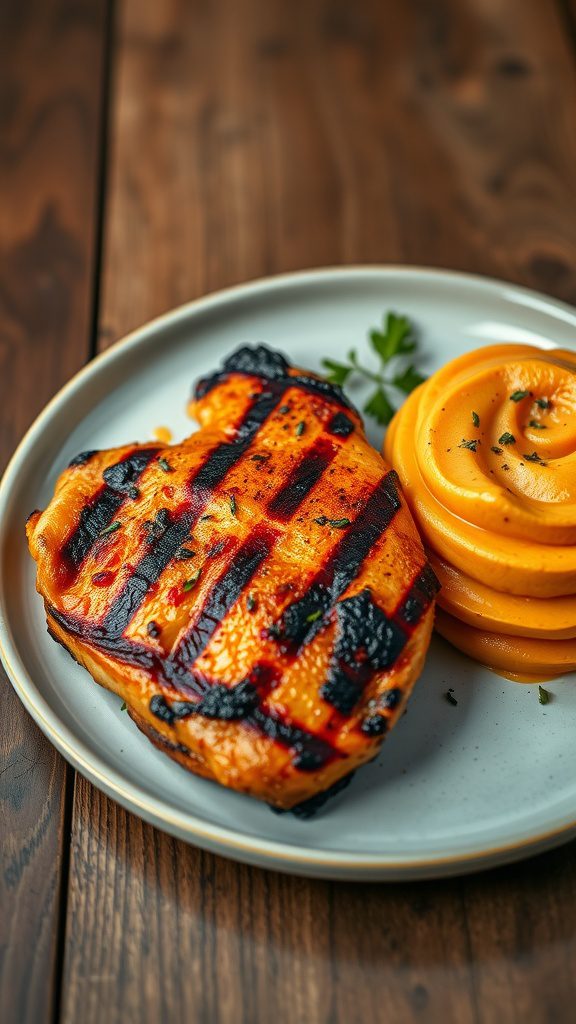 Juicy Grilled Chicken Breast with Creamy Sweet Potato Mash