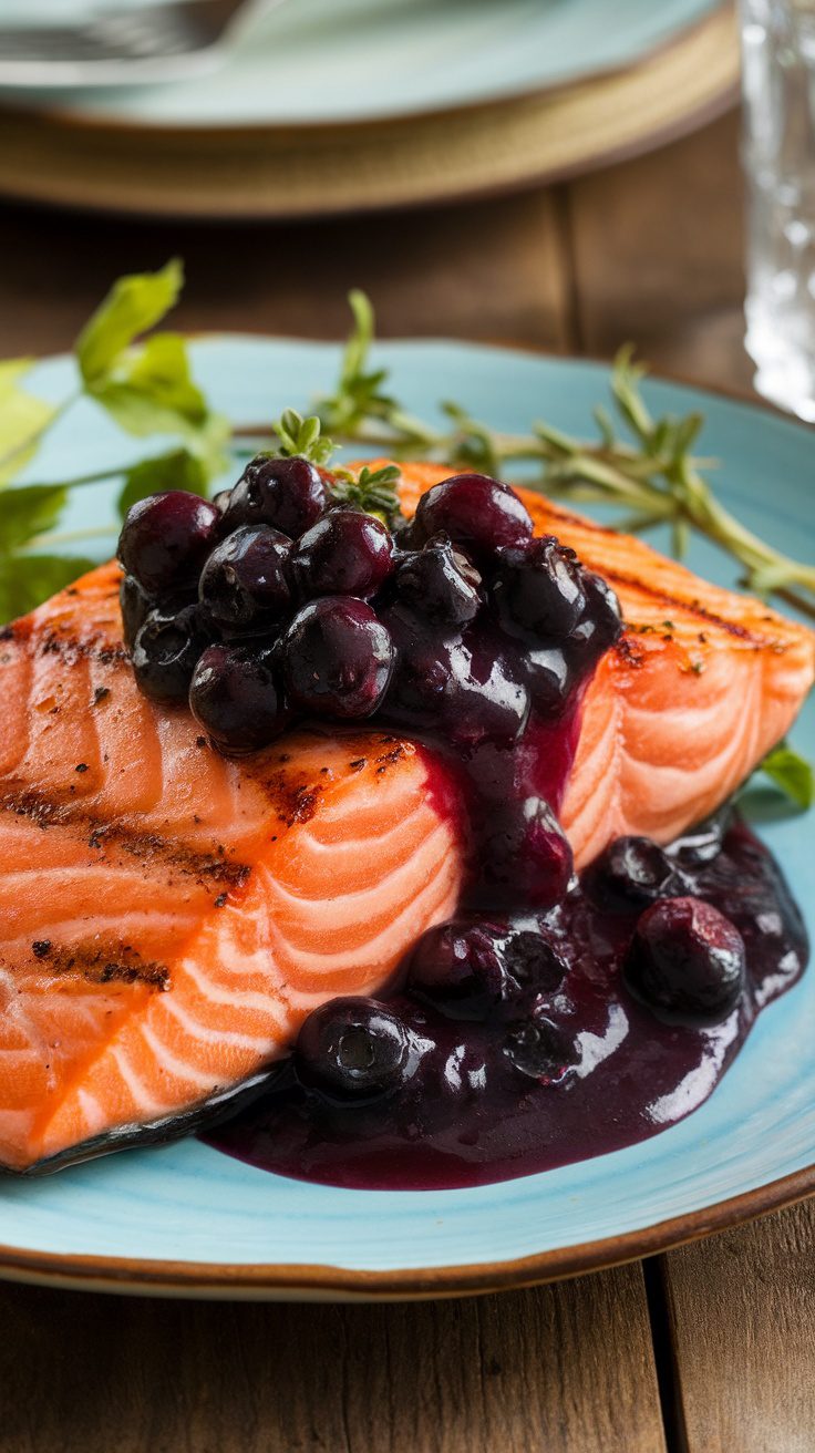 Grilled Wild Salmon with Fresh Blueberry Sauce