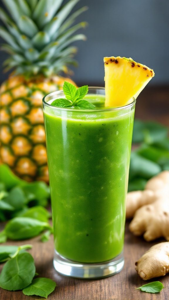 Refreshing Spinach, Ginger, and Pineapple Green Smoothie