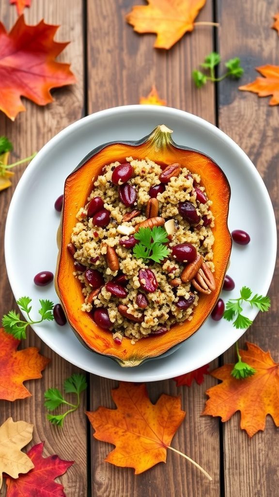 Delicious Stuffed Acorn Squash with Quinoa, Cranberries & Pecans