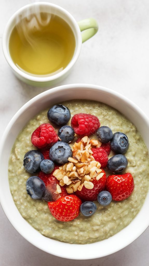 Green Tea-Infused Oatmeal with Fresh Berries