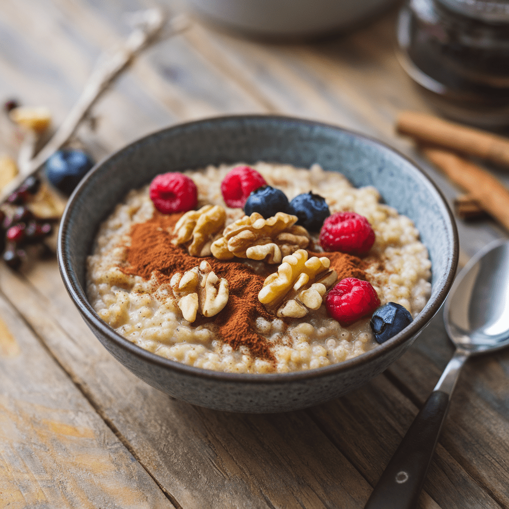 Nutty Quinoa Porridge with Walnuts and Cinnamon