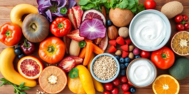 Colorful gut-healthy foods for improved digestion.