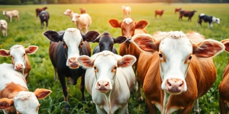 Healthy animals in green pasture promoting probiotic benefits.