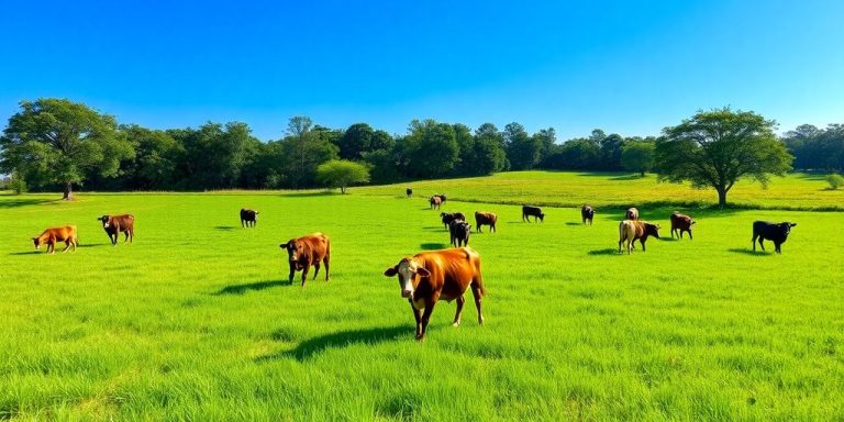 Grass-fed cattle grazing in a sunny Florida pasture.