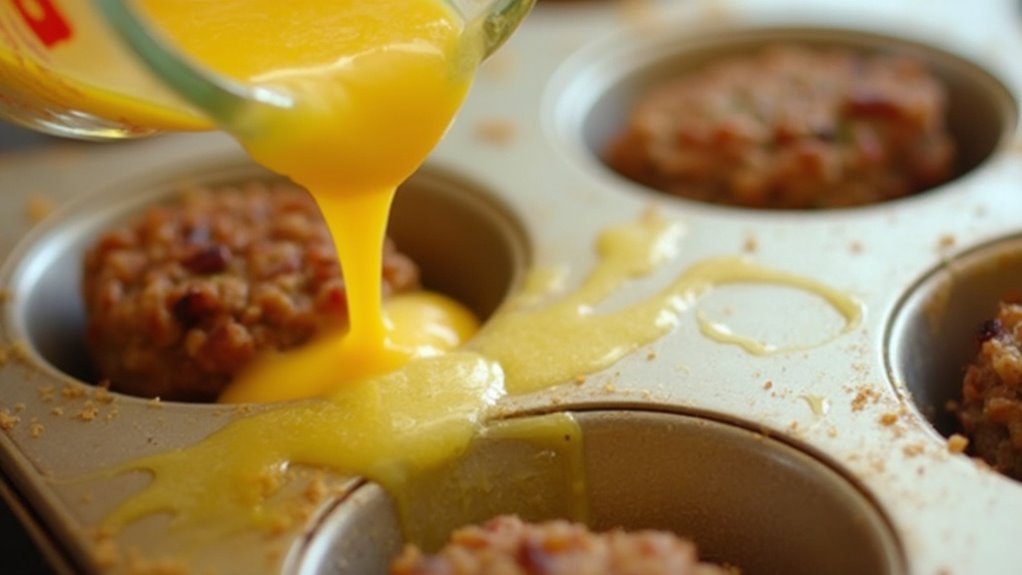 carefully pour egg mixture