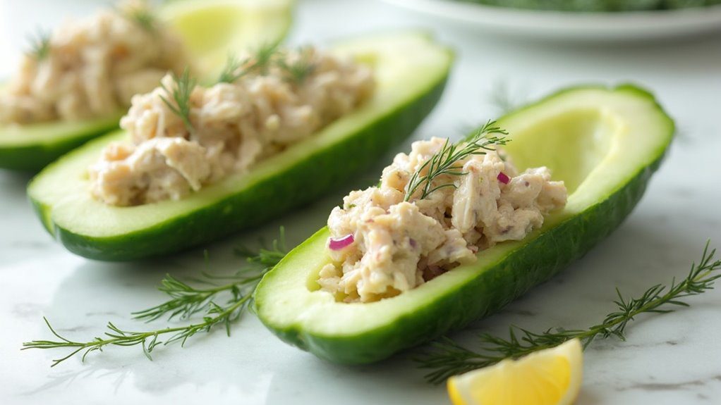 fill cucumber boats evenly