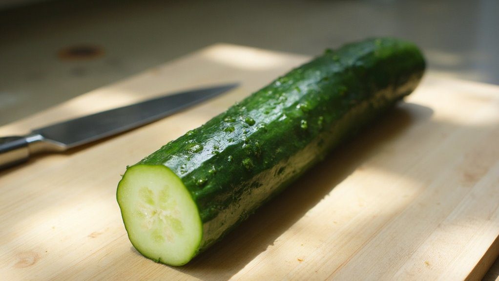 halve the cucumber lengthwise