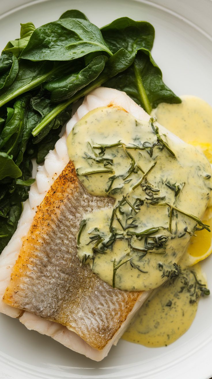 A plate of herb-infused lemon garlic fish served with greens.