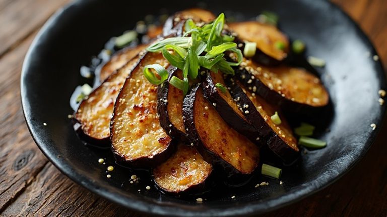 miso glazed eggplant strips