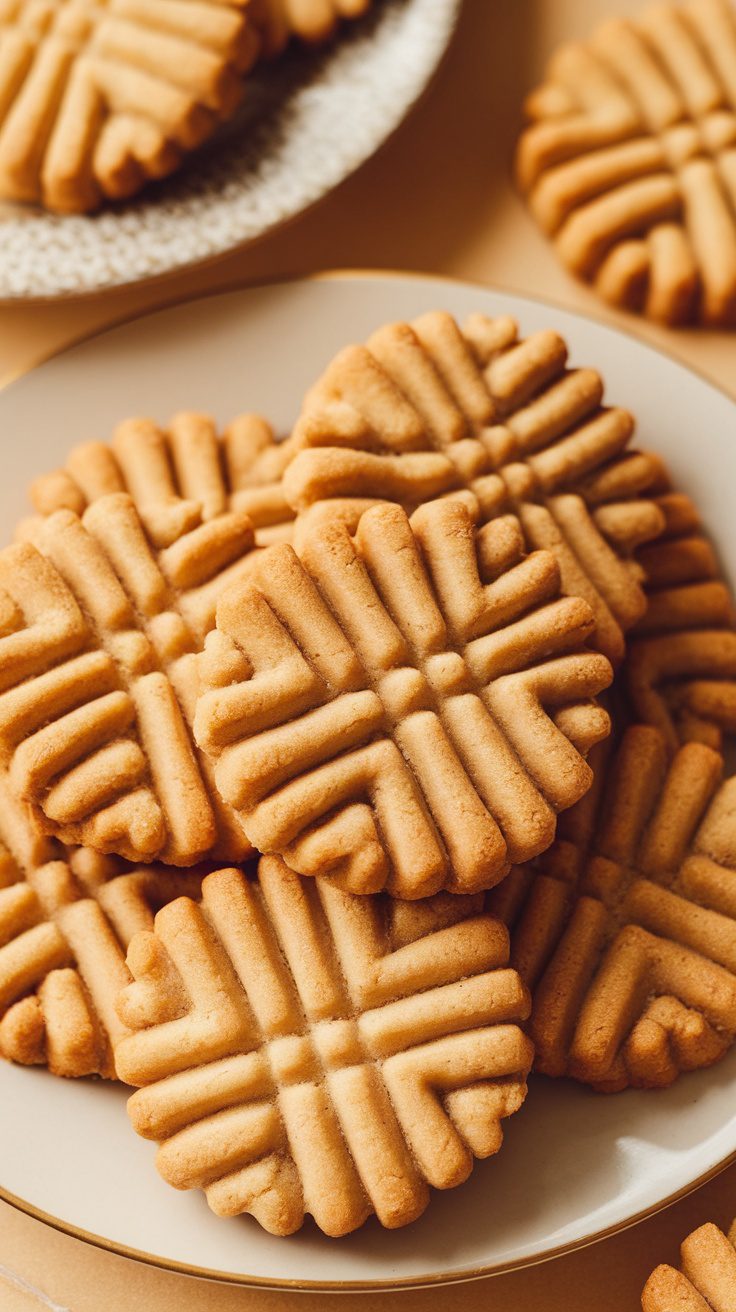 A plate of peanut butter cookies with a distinct pattern.