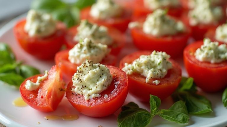 pesto filled cherry tomatoes