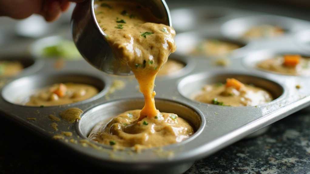pour batter into tins