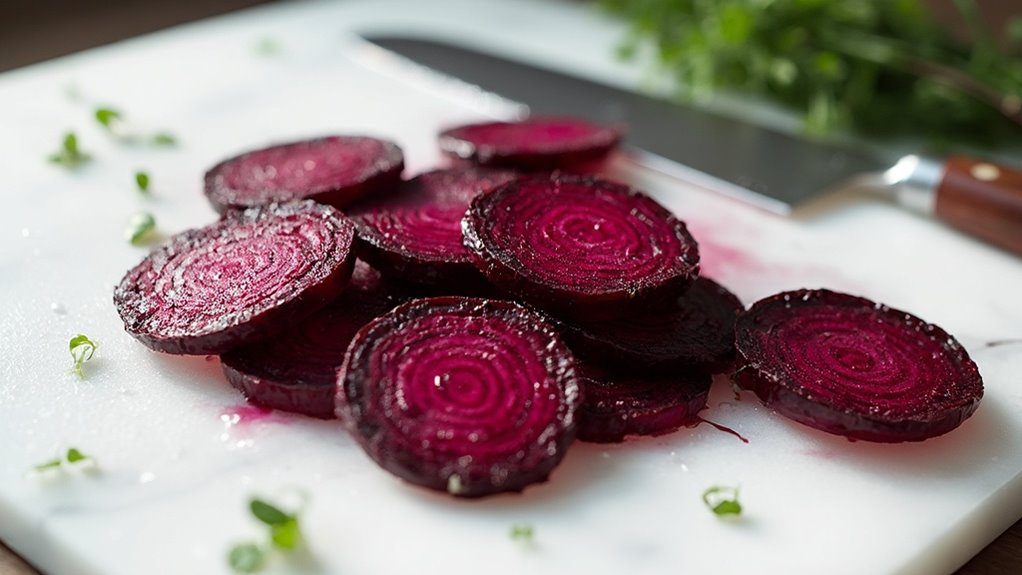 slice cooled beets carefully