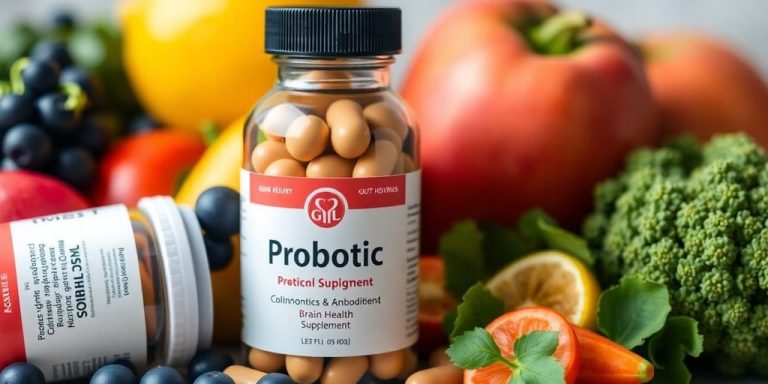 Probiotic supplements with fruits and vegetables for gut health.