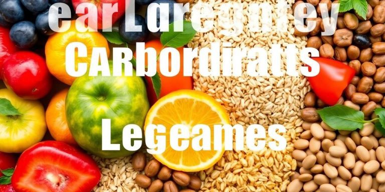 Colorful foods symbolizing three carbohydrate categories.
