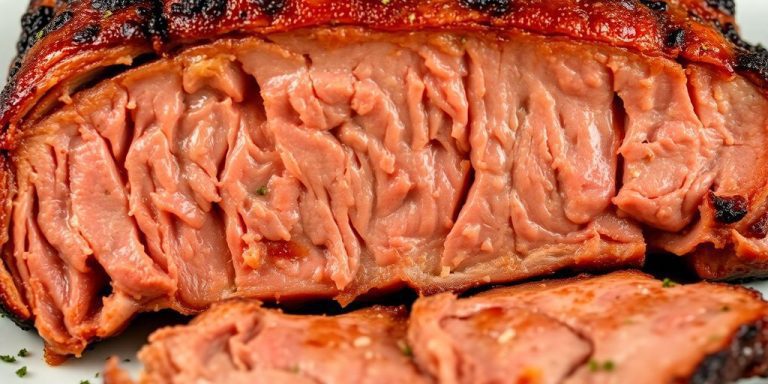 Juicy brisket with rich marbling and herbs.